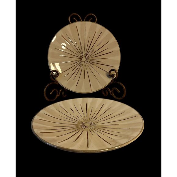 Pier 1 Imports Set-4 Sanctuary Starburst Cream Brown Coupe Dinner Plates 11.5" - Picture 6 of 8
